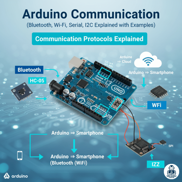 Arduino Communication (Bluetooth, Wi‑Fi, Serial, I2C, SPI Explained with Examples)